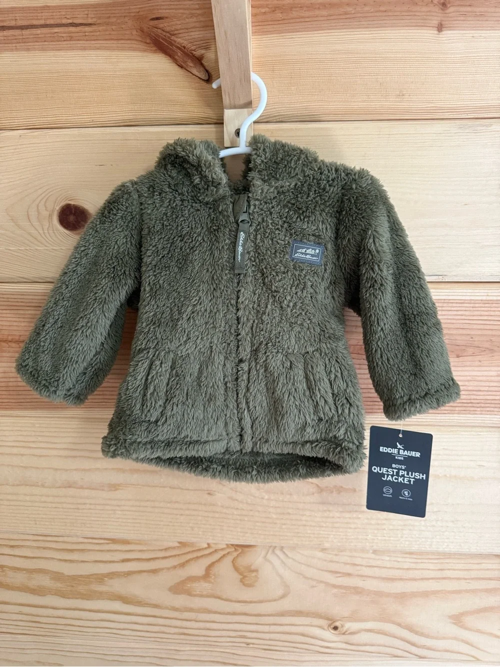 Eddie Bauer Olive Green Plush Hooded Puffer Jacket - Kids
